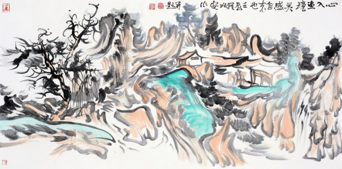 罗治安作品 心入画境灵感自来尺寸138x68cm