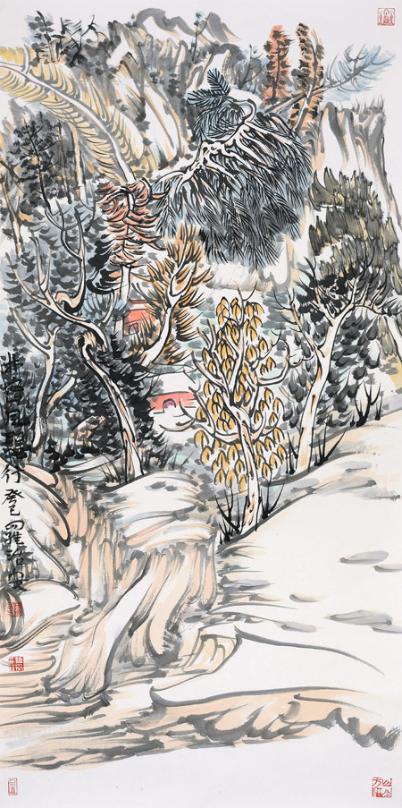 罗治安作品 林密风照行尺寸68x138cm