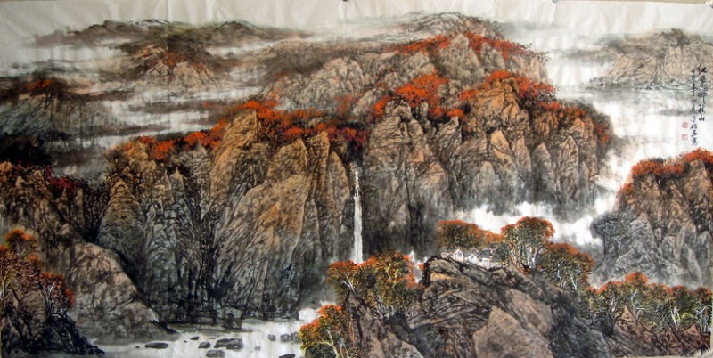 谭翃晶作品 红叶醉秋山124X248