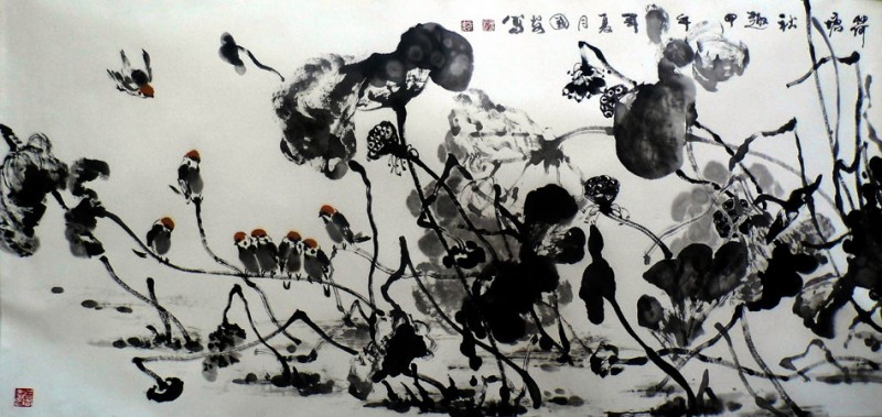 崔国安作品 荷塘秋趣一180<em></em>x87