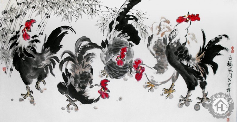 崔国安作品 五福临门180×96cm---复件