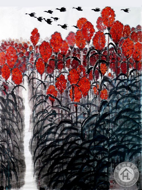 崔国安作品 眼底红云看不休140×228cm---复件(1)