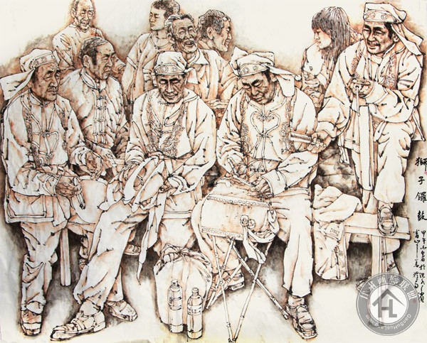 狮子锣鼓(中国画)180-145cm--2014---复件