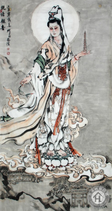 姜耀南作品 托塔观音196-97cm