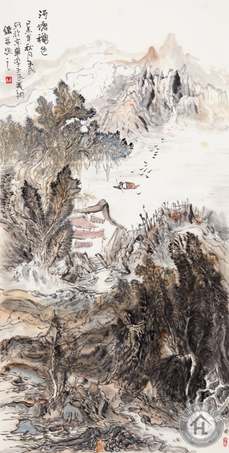 李玉民作品 河塘秋色2015136X68CM
