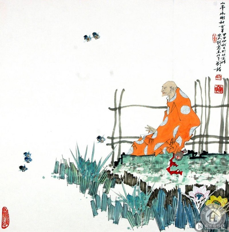 刘铭作品 山亭水榭秋方半