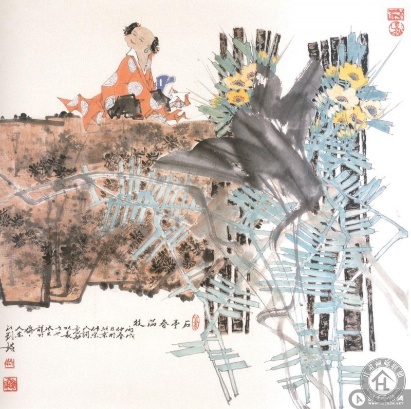 刘铭作品 石亭春满枝