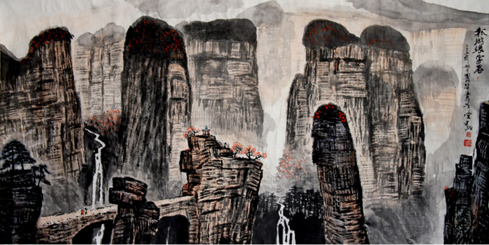 邹建源张家界山水系列作品 秋游张家界(69cm×137cm)