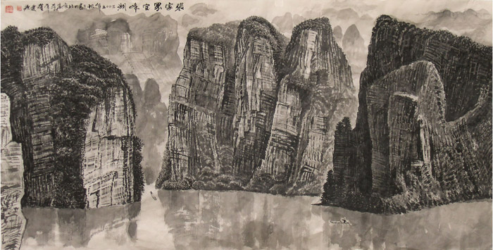 邹建源张家界山水系列作品 张家界宝峰湖(69cm×137cm)