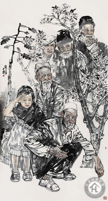 张建中作品 巴扎之二--180cm×98cm
