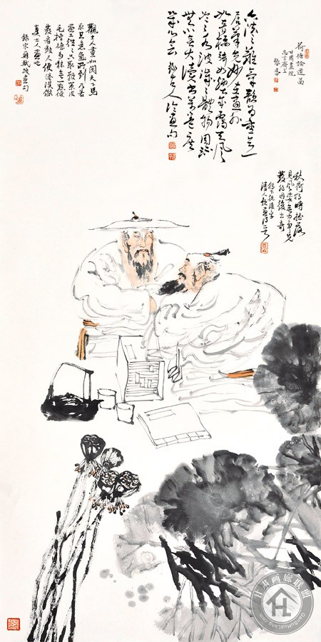 张建中作品 荷塘论道图136x68