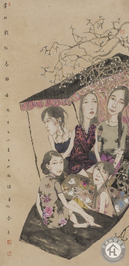李冬《画船载取春归去》140cmx70cm---复件(2)