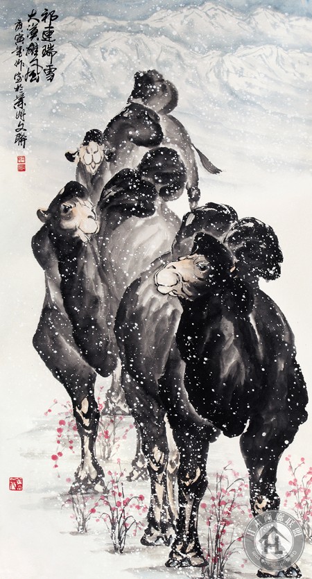 王作宝作品 祁连瑞雪大漠雄风