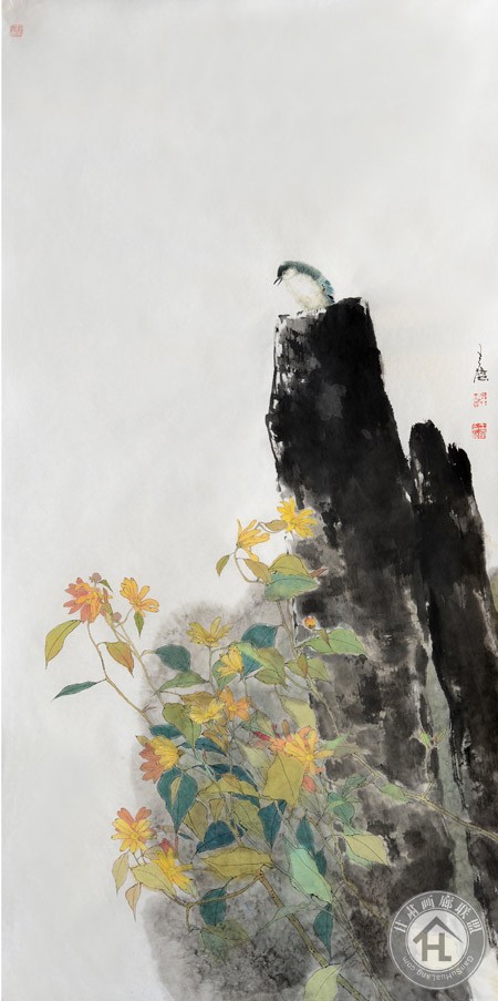 东篱问花开-王云-2016年-138cm×68cm