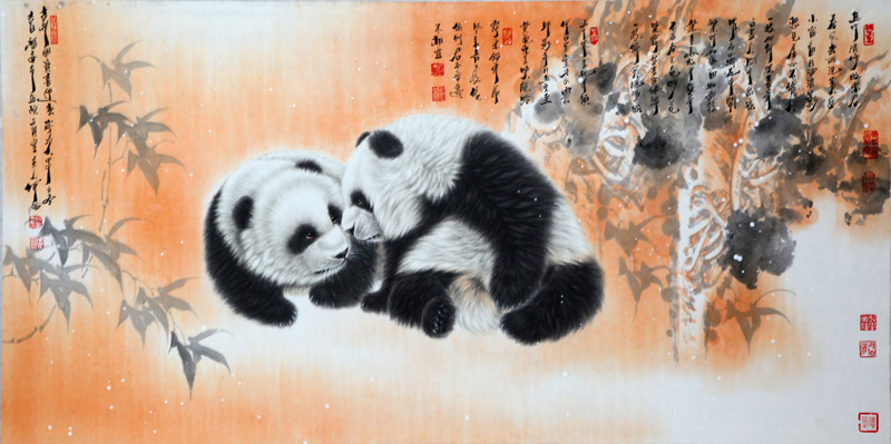 何西作品《吉祥国宝》68cm×136cm