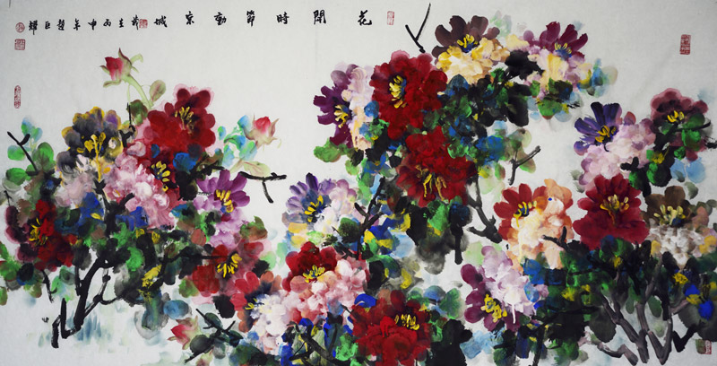 赵巨耀作品《花开时节动京城》68cm×136cm