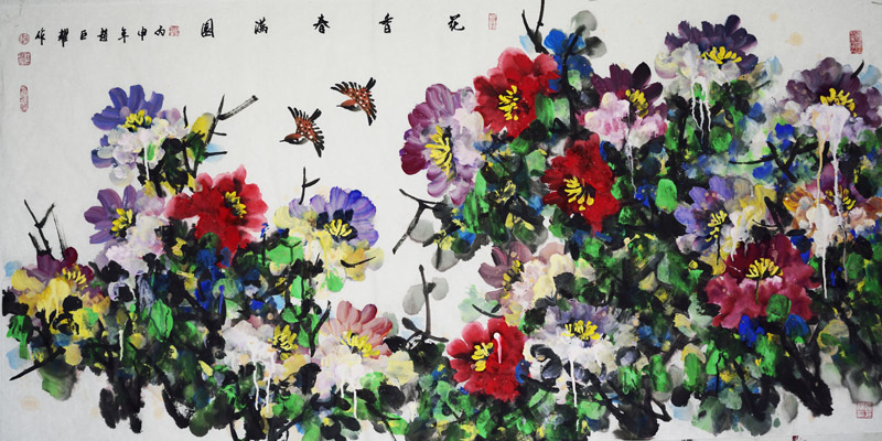 赵巨耀作品《花香春满园》68cm×136cm