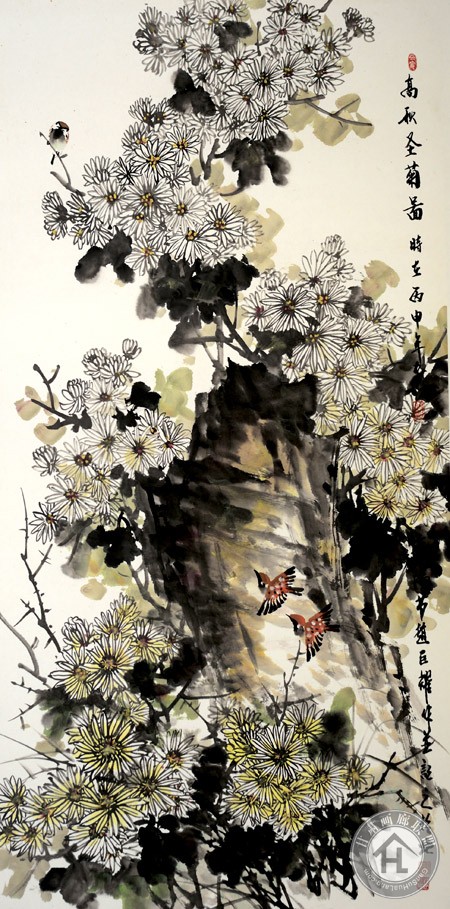 赵巨耀作品《高秋圣菊图》68cm×136cm