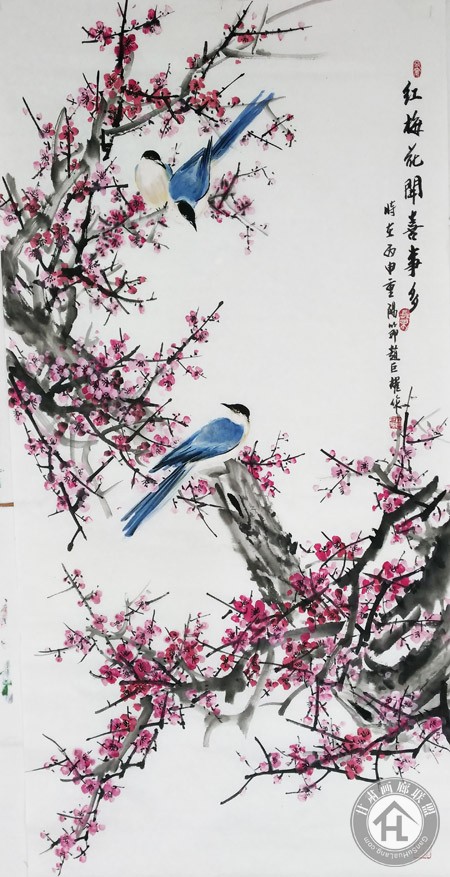 赵巨耀作品《红梅花开》68cm×136cm