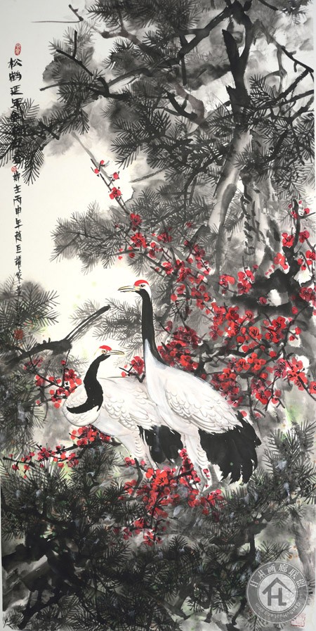 赵巨耀作品《松鹤延年》68cm×136cm