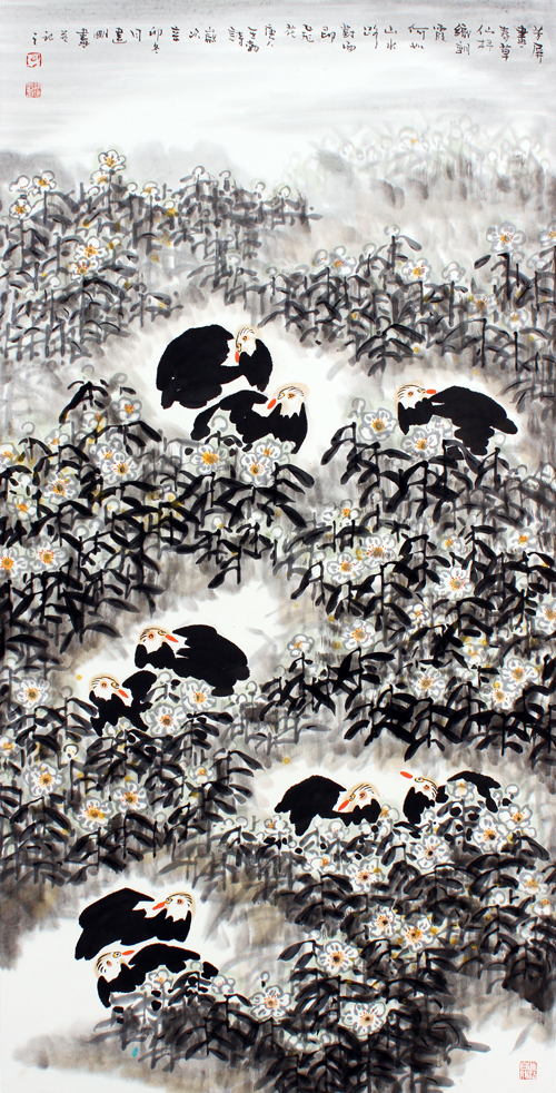 《芳屏画春草》136cm×68cm