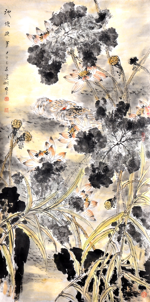 《池塘晚芳》136cm×68cm 逄建明