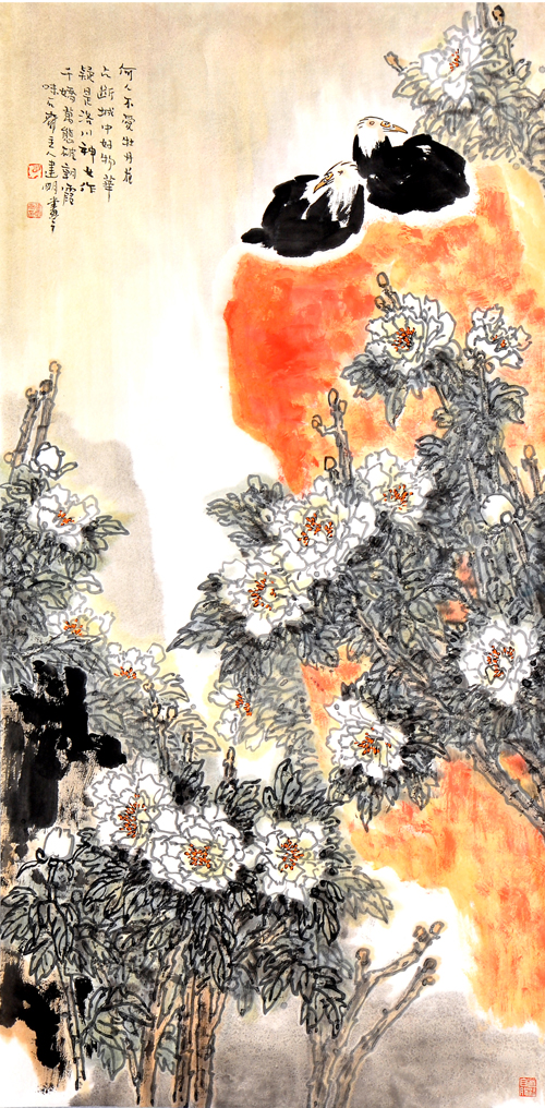《千娇万态破朝霞》136cm×68cm 逄建明