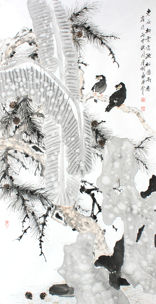 《老石栖云定 疏松过雨香》136cm×68cm 逄建明