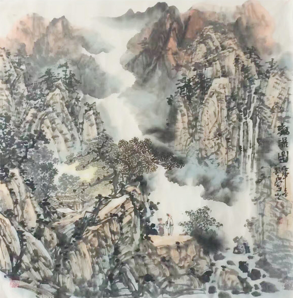 观瀑图68cm×68cm 余新民