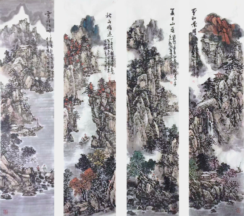 四季山水 136cm×68cm×4 余新民