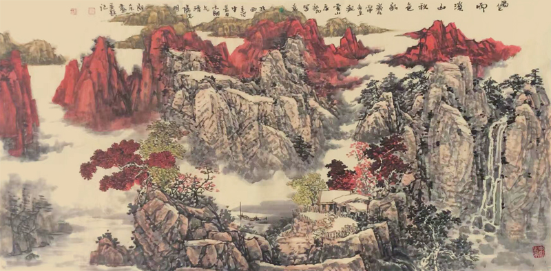 溪山秋色 136cm×68cm 余新民