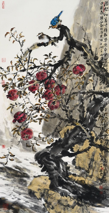 《花开初夏火样红》138cmx68cm 曹瑞华作品