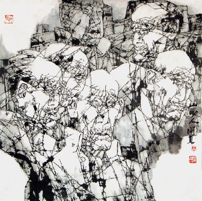 阎真作品《山坳人》68cmX68cm