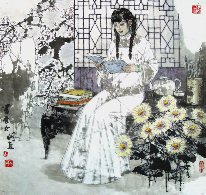 阎真作品《书香女》68cmX68cm
