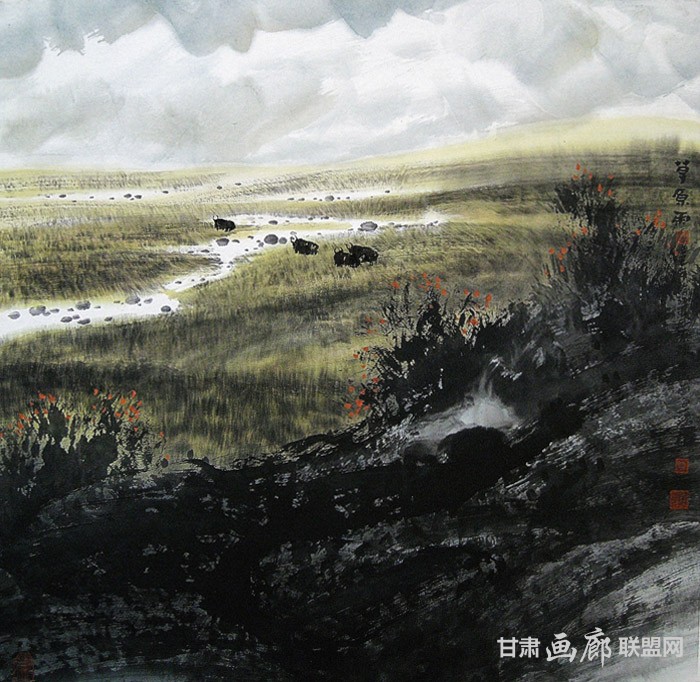 草原雨 68cmx68cm 纸本设色 2007年 张海鸿