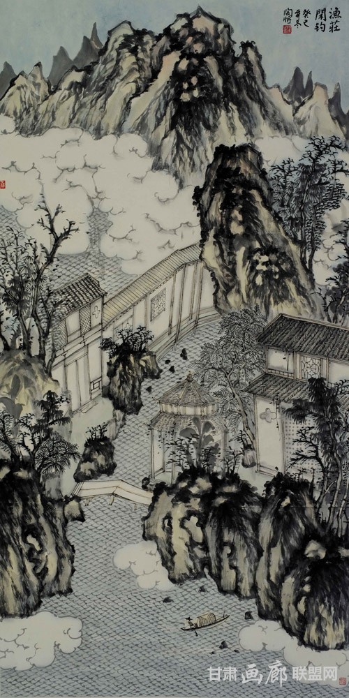3渔庄闲钓136×68cm 陶将