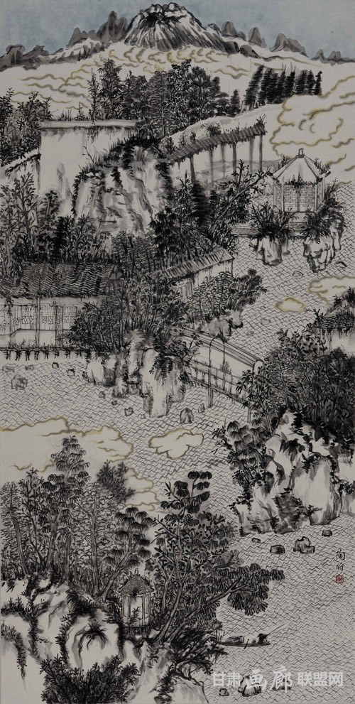 4湖山秋色136×68cm 陶将