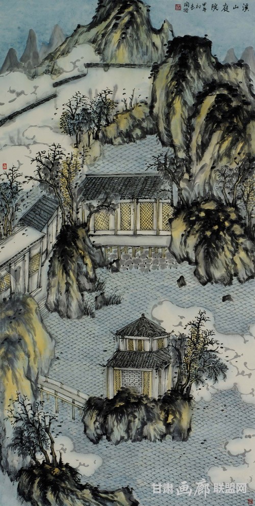 9溪山庭院136×68cm 陶将