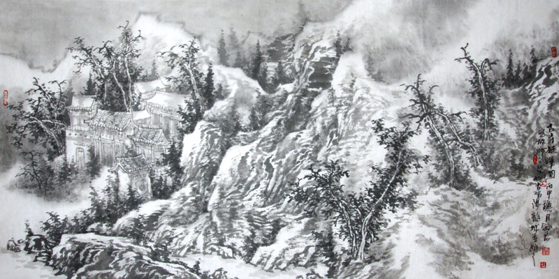 《古寺凝晖图》杜剑君136x68cm