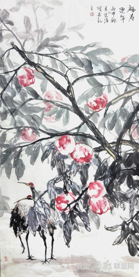 《福寿连年》68x136cm 洪家泳
