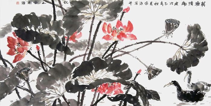 《荷塘清趣》68x136cm 洪家泳