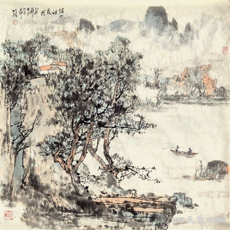 溪山访友图-68X68CM 秦明强