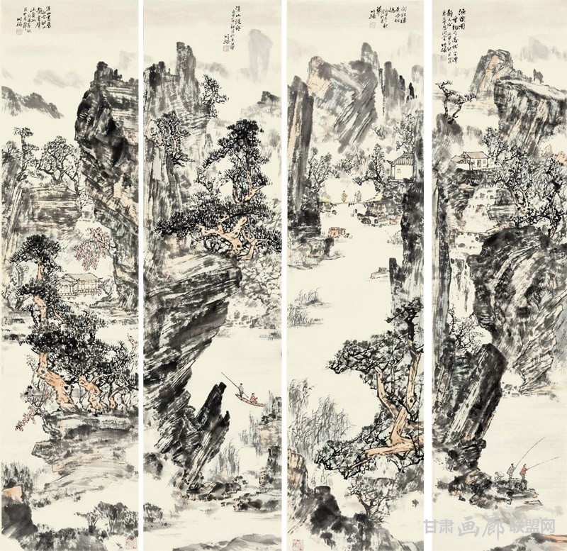 山水四条屏 秦明强