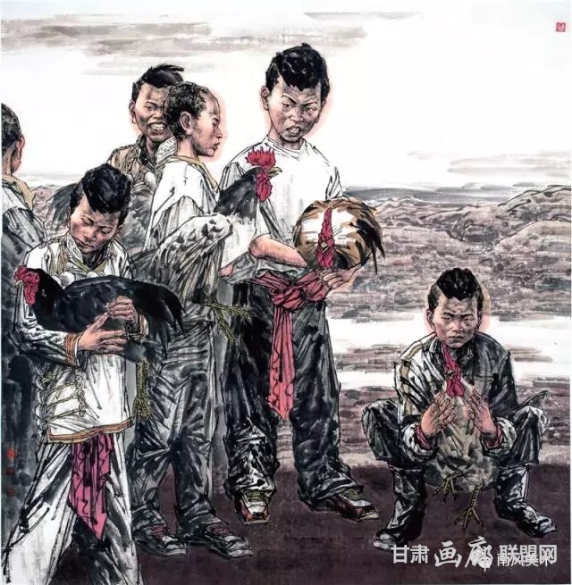 李夏青 梁山后生 190cm×190cm 2014 年.webp