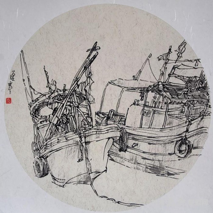谭门渔港写生2 50<em></em>x50cm 2017年